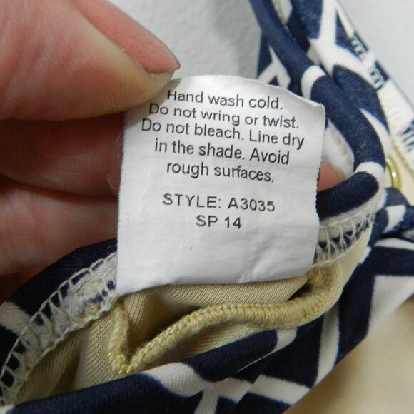 J Crew Triangle Bikini Swim Top Sz M Navy Blue Ivory Geometric Square Tile A3035 - Picture 6 of 10